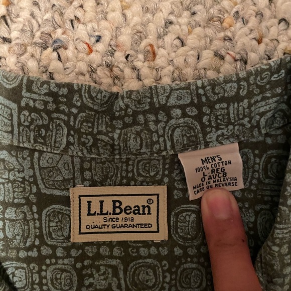 LL Bean Aztec Short Sleeve Button Up Green Sz L - Picture 4 of 5